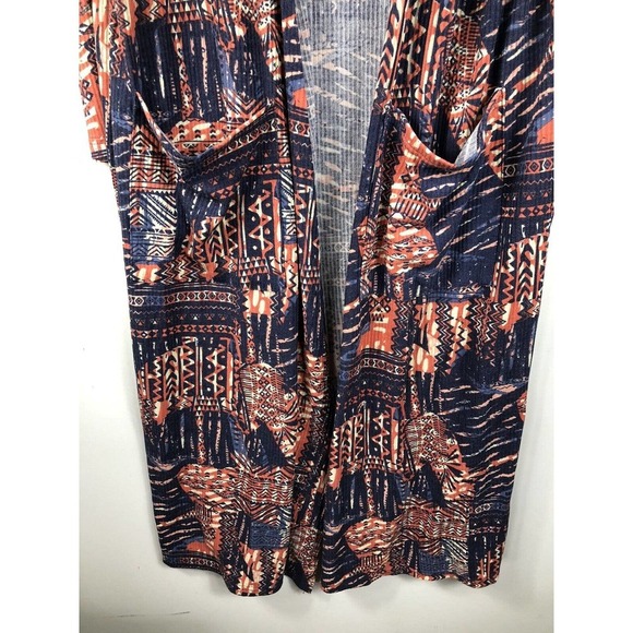 Lularoe Sarah XL Duster Blue Peach Orange Aztec Tribal Ribbed Knit Cardigan - Picture 2 of 8